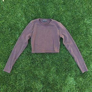 Zara Brown Cropped Long Sleeve Shirt Size L